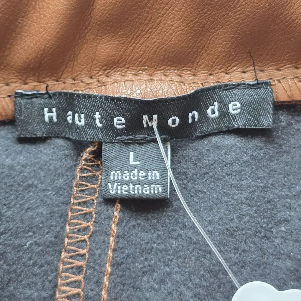 Y2K Haute Monde Brown Faux Leather Mini Skirt Lace Up Front Women Size L  NWT